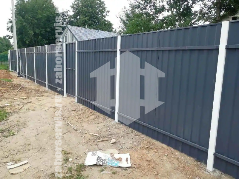 Забор из профнастила серый 100 метров