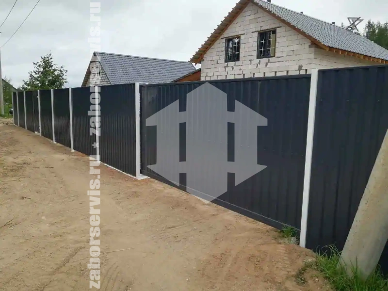 Забор из профнастила серый 100 метров